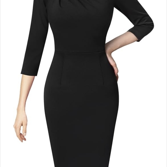 Elegant Black Dress - asymmetric bow neck - Picture 5 of 6